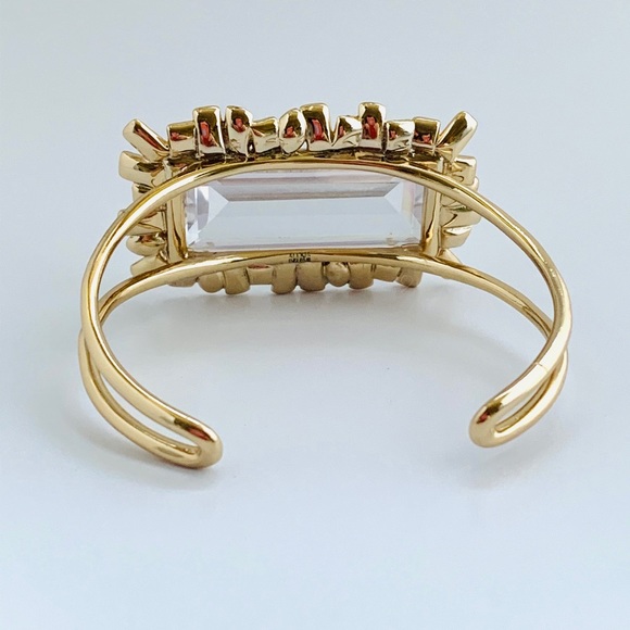 ALEXIS BITTAR • NEW Gold & white Oversized Crystal Framed Baguette Cuff Bracelet - Picture 6 of 13